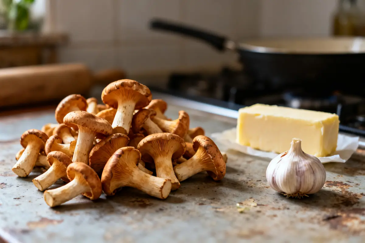 Chanterelles fraîches avec ail et beurre pour une délicieuse recette des chanterelles maison