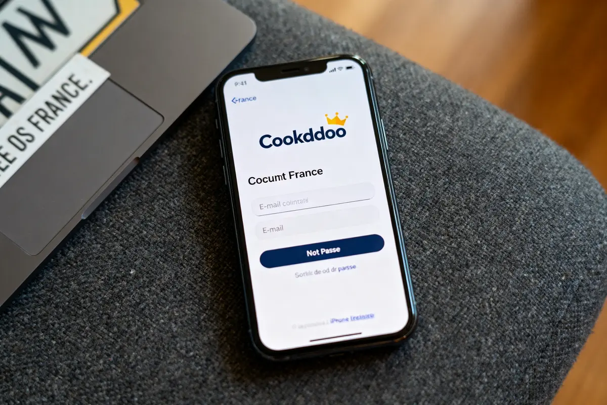 Smartphone affichant l'écran de connexion à mon compte Cookidoo sur une application mobile